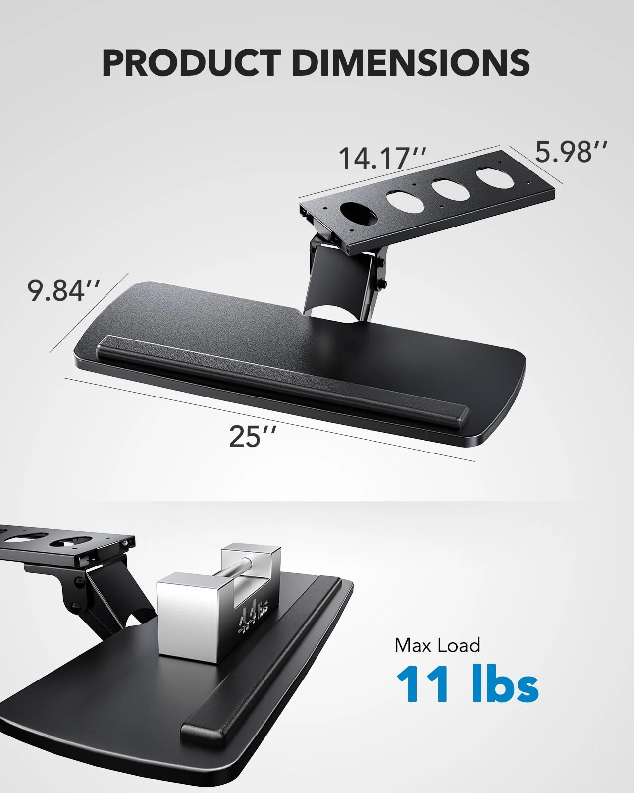 HUANUO Adjustable 360° Keyboard Tray with Full Motion & Height Adjustment - Under Desk Ergonomic Space Saver