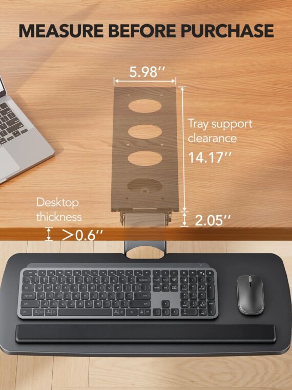HUANUO Adjustable 360° Keyboard Tray with Full Motion & Height Adjustment - Under Desk Ergonomic Space Saver