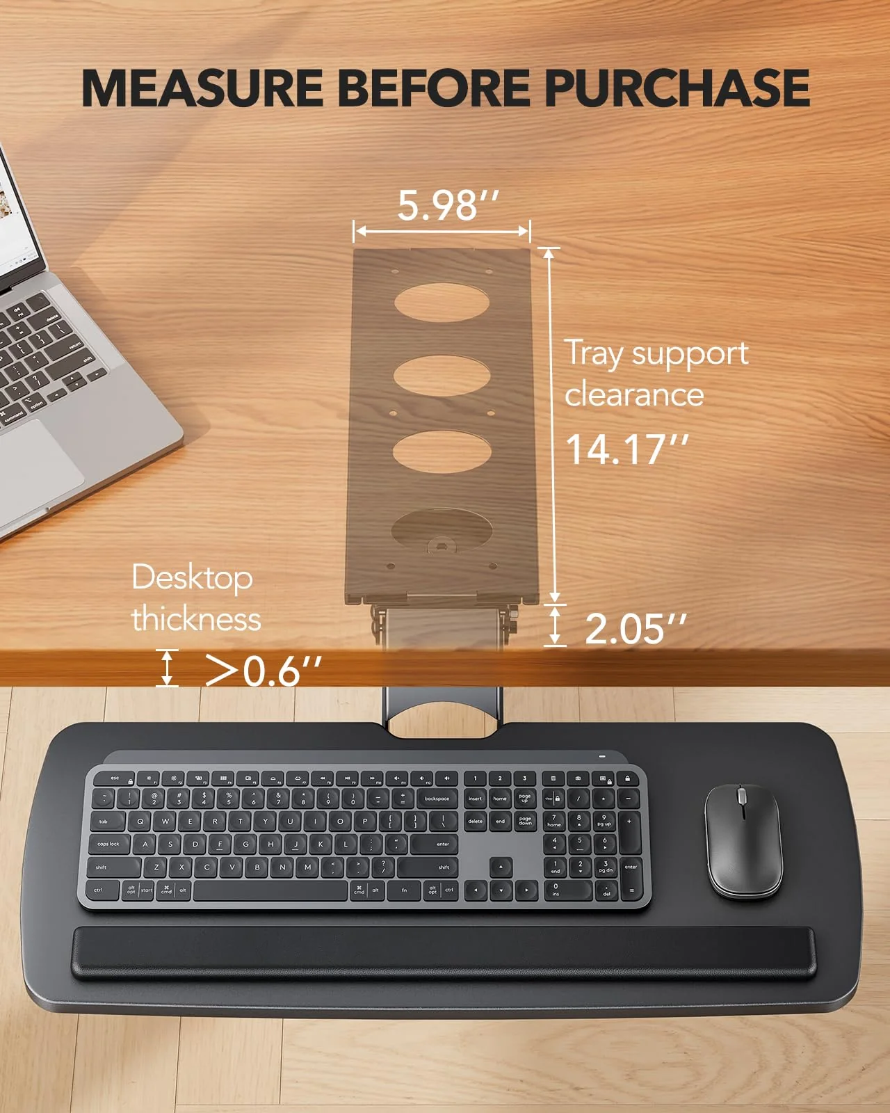 HUANUO Adjustable 360° Keyboard Tray with Full Motion & Height Adjustment - Under Desk Ergonomic Space Saver