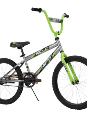 Huffy Rock It 20" Boys Bike, Silver/Green, Steel Frame, Coaster Brake, Training Wheels
