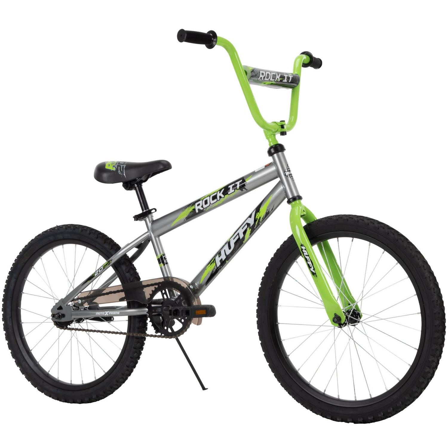 Huffy Rock It 20" Boys Bike, Silver/Green, Steel Frame, Coaster Brake, Training Wheels