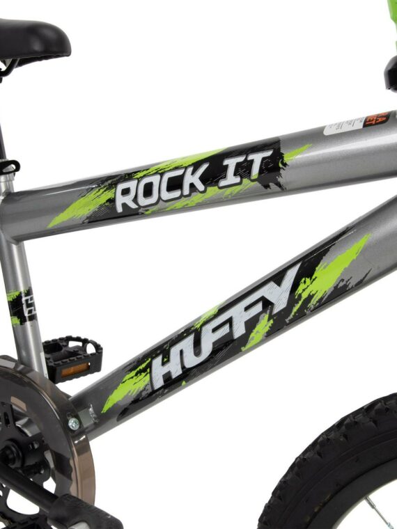 Huffy Rock It 20" Boys Bike, Silver/Green, Steel Frame, Coaster Brake, Training Wheels