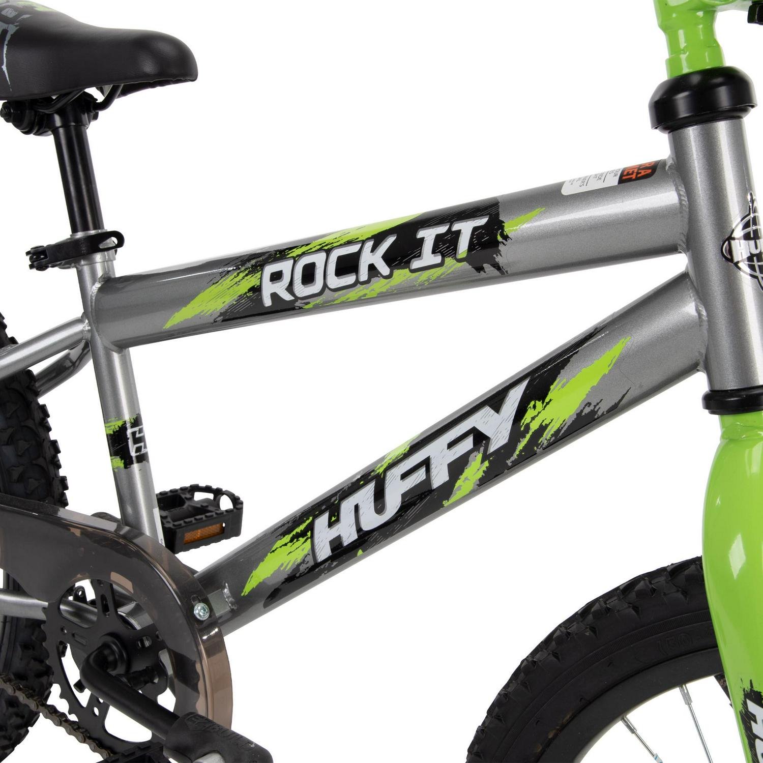 Huffy Rock It 20" Boys Bike, Silver/Green, Steel Frame, Coaster Brake, Training Wheels