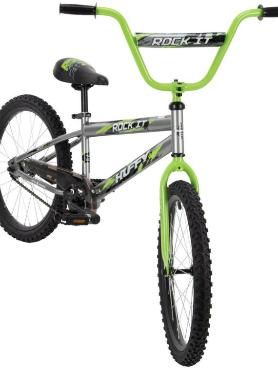 Huffy Rock It 20" Boys Bike, Silver/Green, Steel Frame, Coaster Brake, Training Wheels