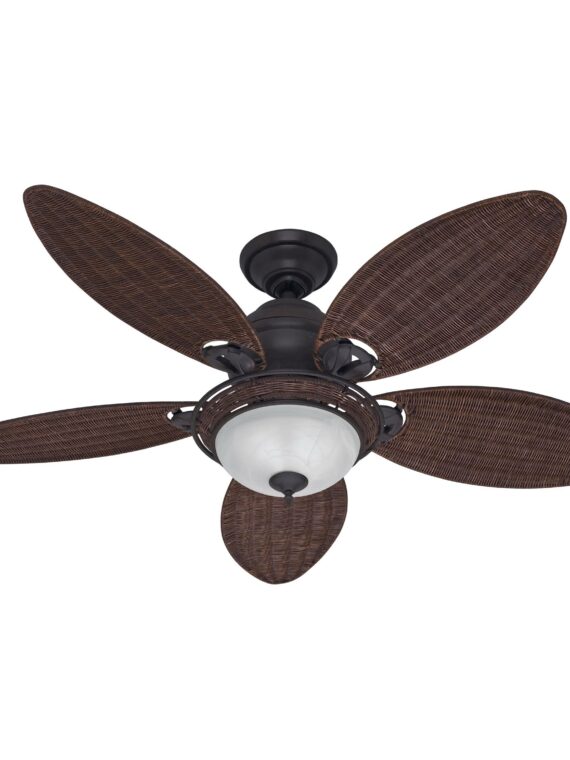 Hunter Caribbean Breeze 54" Ceiling Fan with Light, Weathered Bronze & Dark Wicker Blades - Tropical Indoor Comfort