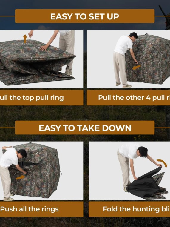 HUNTSEN 270° See-Through Hunting Blind for 2-3 People - Silent, Camo, Lightweight & Durable