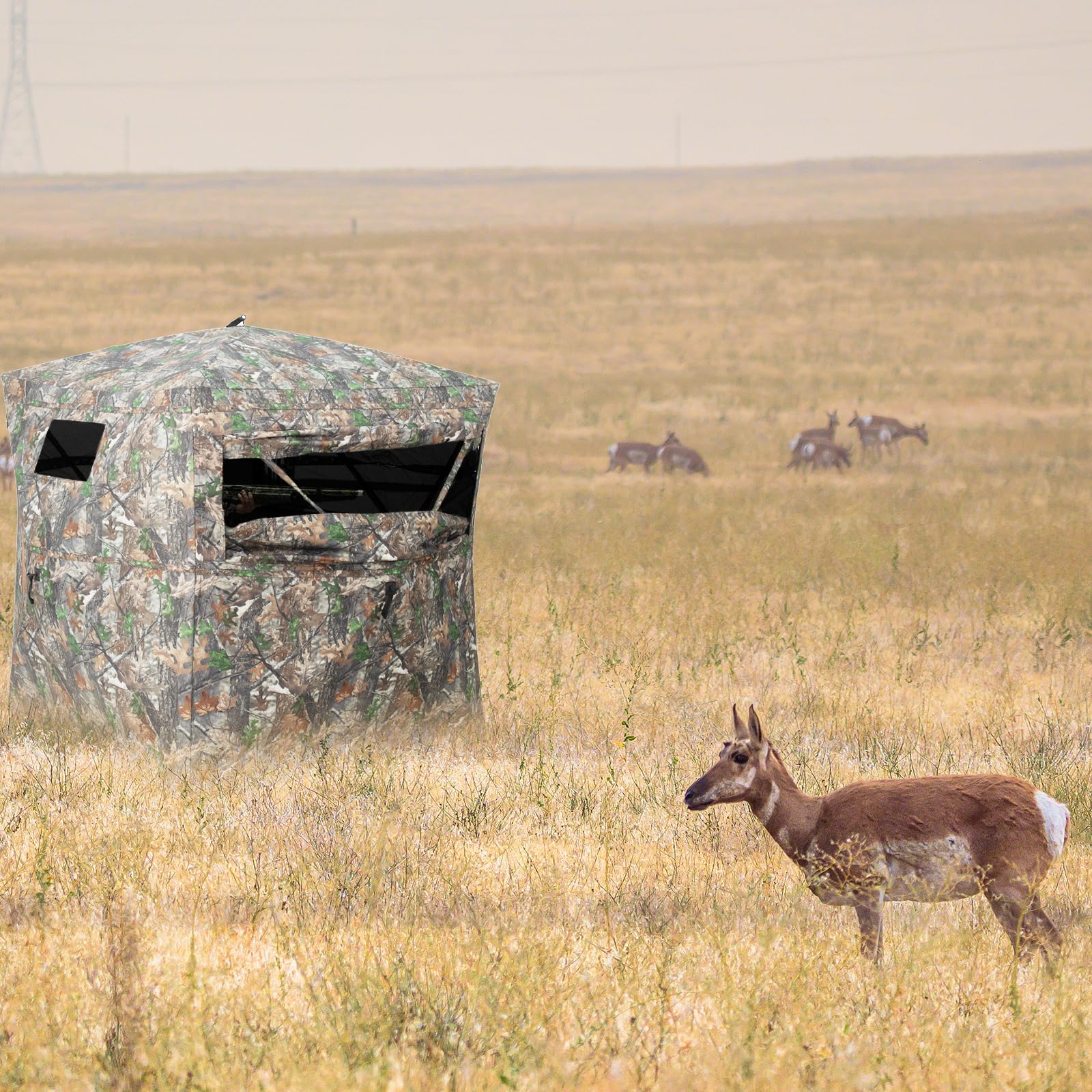 HUNTSEN 270° See-Through Hunting Blind for 2-3 People - Silent, Camo, Lightweight & Durable