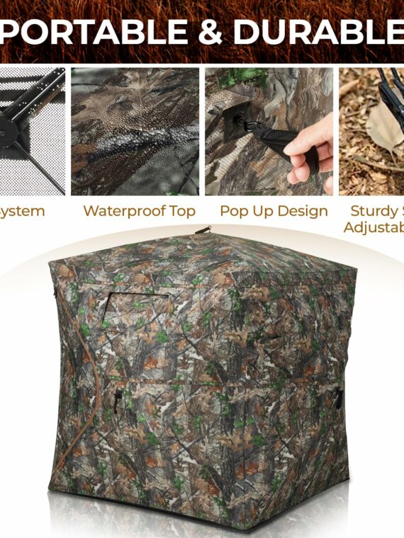 HUNTSEN 270° See-Through Hunting Blind for 2-3 People - Silent, Camo, Lightweight & Durable