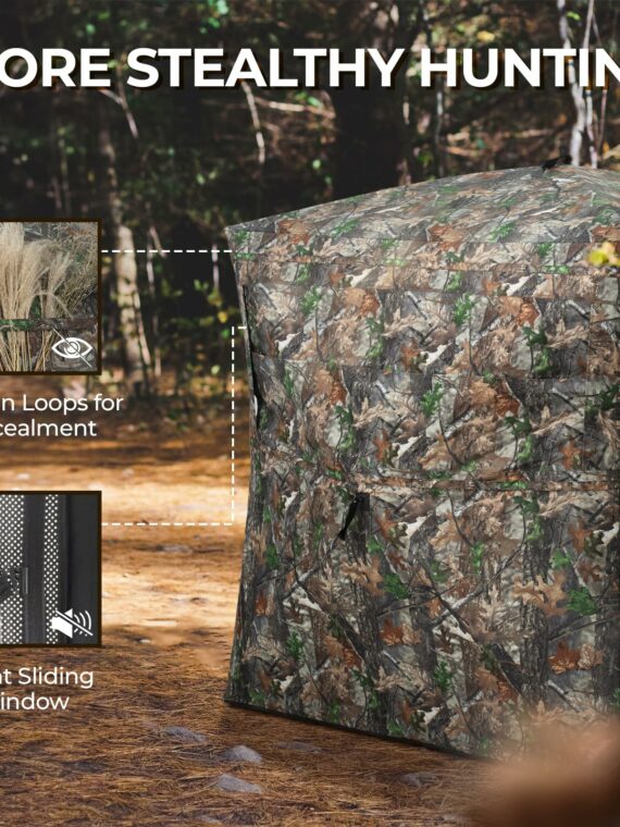 HUNTSEN 270° See-Through Hunting Blind for 2-3 People - Silent, Camo, Lightweight & Durable