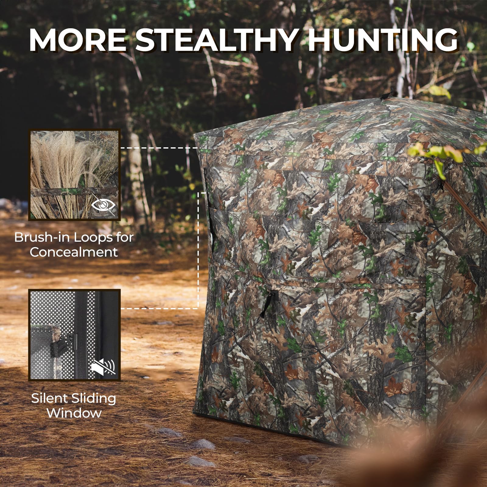 HUNTSEN 270° See-Through Hunting Blind for 2-3 People - Silent, Camo, Lightweight & Durable