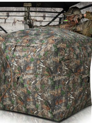 HUNTSEN 270° See-Through Hunting Blind for 2-3 People - Silent, Camo, Lightweight & Durable