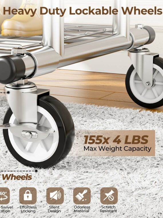 HYSEYY Heavy Duty Rolling Clothing Rack with Shelves, 620 LBS Capacity, Adjustable Metal Wardrobe with Locking Wheels