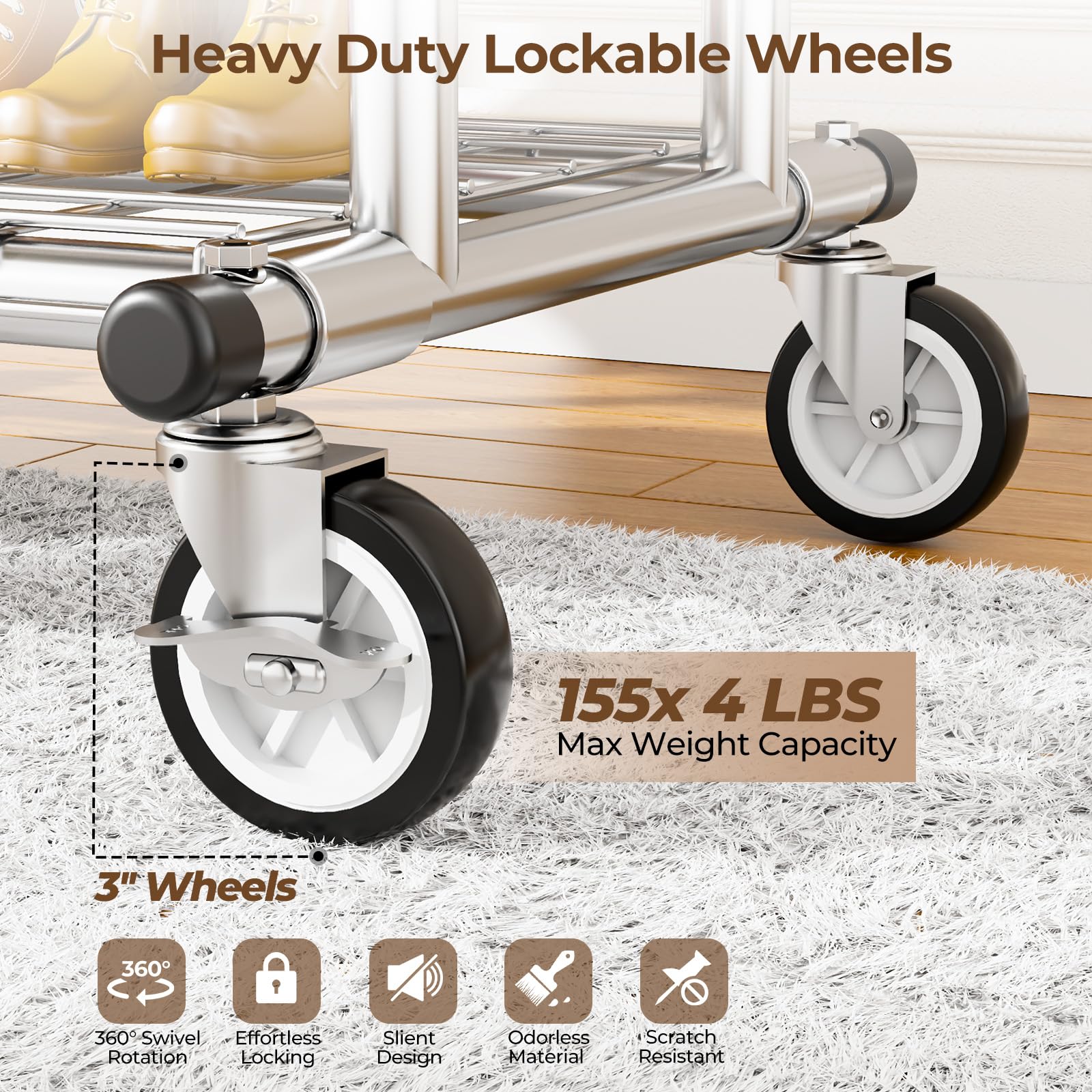 HYSEYY Heavy Duty Rolling Clothing Rack with Shelves, 620 LBS Capacity, Adjustable Metal Wardrobe with Locking Wheels