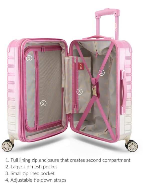 iFLY 20" Hardside Fibertech Carry-on Luggage, Strawberry Lemonade, 360° Wheels, Expandable, ABS/PC Construction