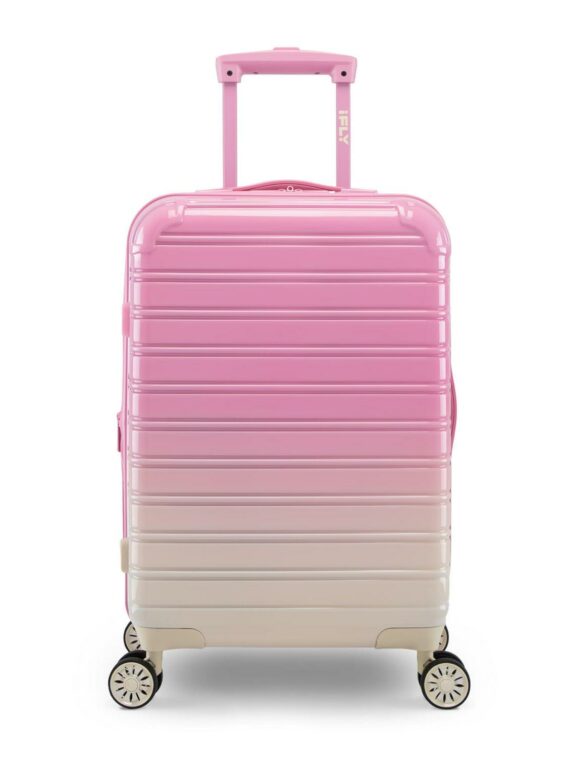 iFLY 20" Hardside Fibertech Carry-on Luggage, Strawberry Lemonade, 360° Wheels, Expandable, ABS/PC Construction