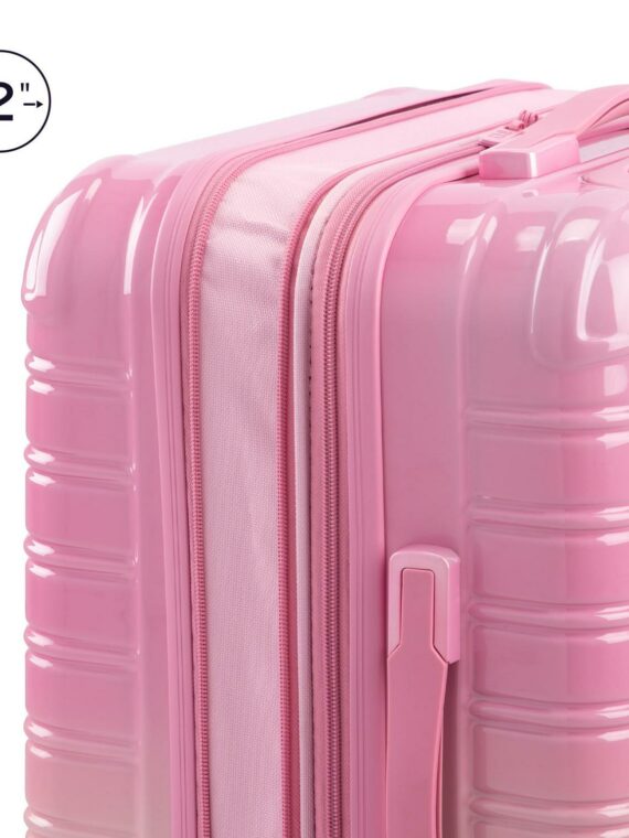 iFLY 20" Hardside Fibertech Carry-on Luggage, Strawberry Lemonade, 360° Wheels, Expandable, ABS/PC Construction