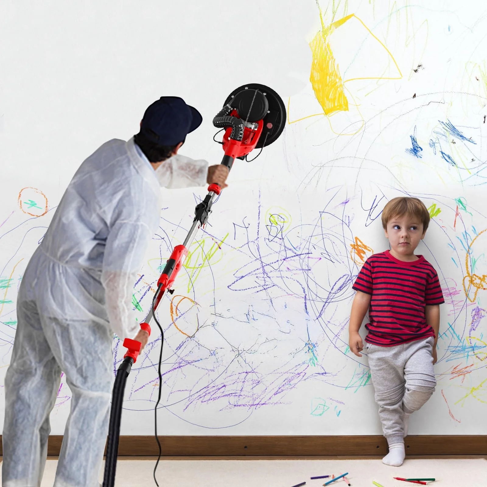 IMQUALI 750W Drywall Sander with 7 Variable Speeds, LED Light, Dust Collection, Folding Handle & Extension Pole