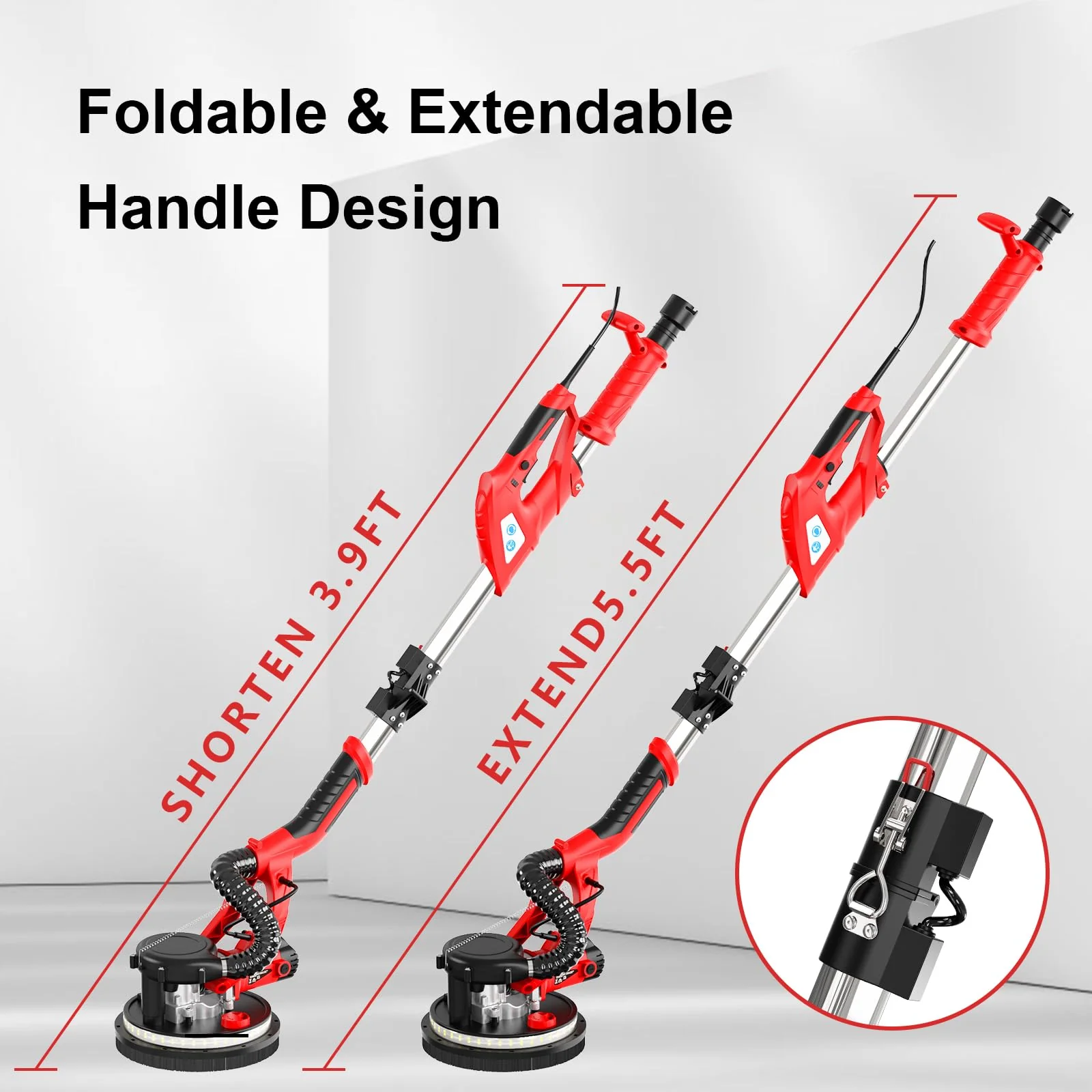 IMQUALI 750W Drywall Sander with 7 Variable Speeds, LED Light, Dust Collection, Folding Handle & Extension Pole