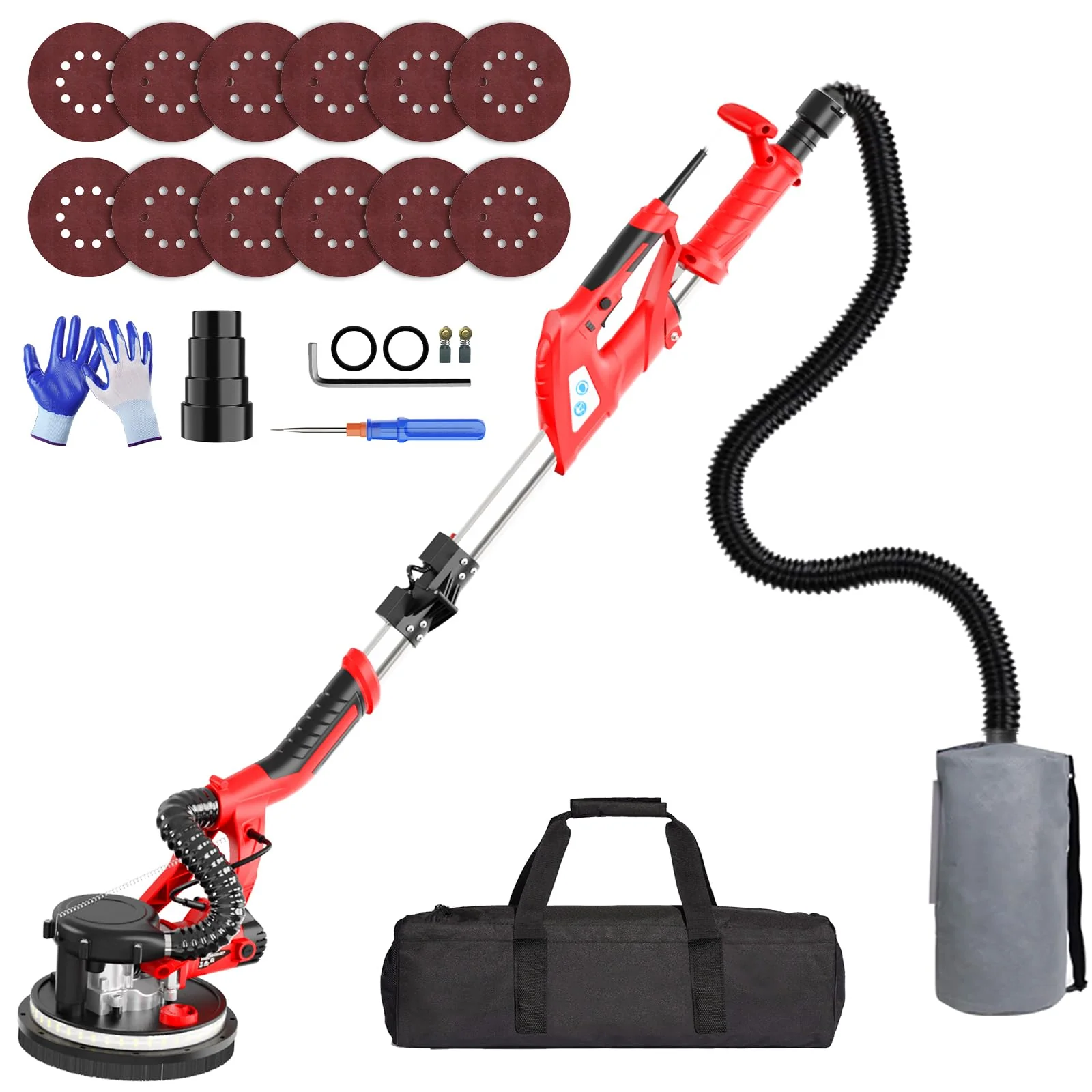 IMQUALI 750W Drywall Sander with 7 Variable Speeds, LED Light, Dust Collection, Folding Handle & Extension Pole