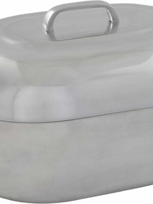 IMUSA USA 18" Heavy-Duty Oval Cast Aluminum Roaster with Steamer Inserts, Silver