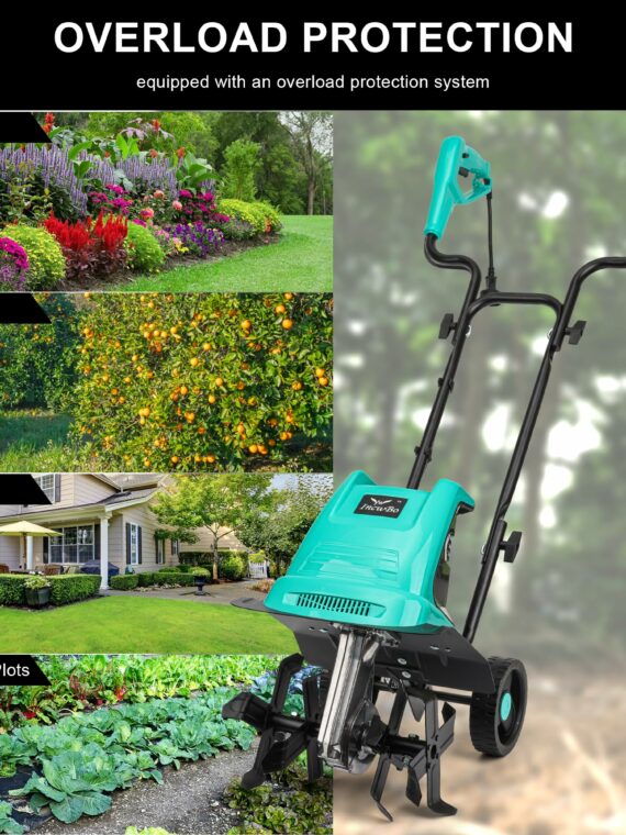 Incwbo 10.5-Amp Electric Garden Tiller, 12-Inch Width, 8-Inch Depth, with Overload Protection