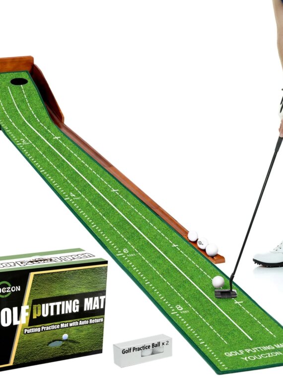 Indoor-Outdoor Golf Putting Green Mat with Ball Return System - Practice Mat for All Skill Levels
