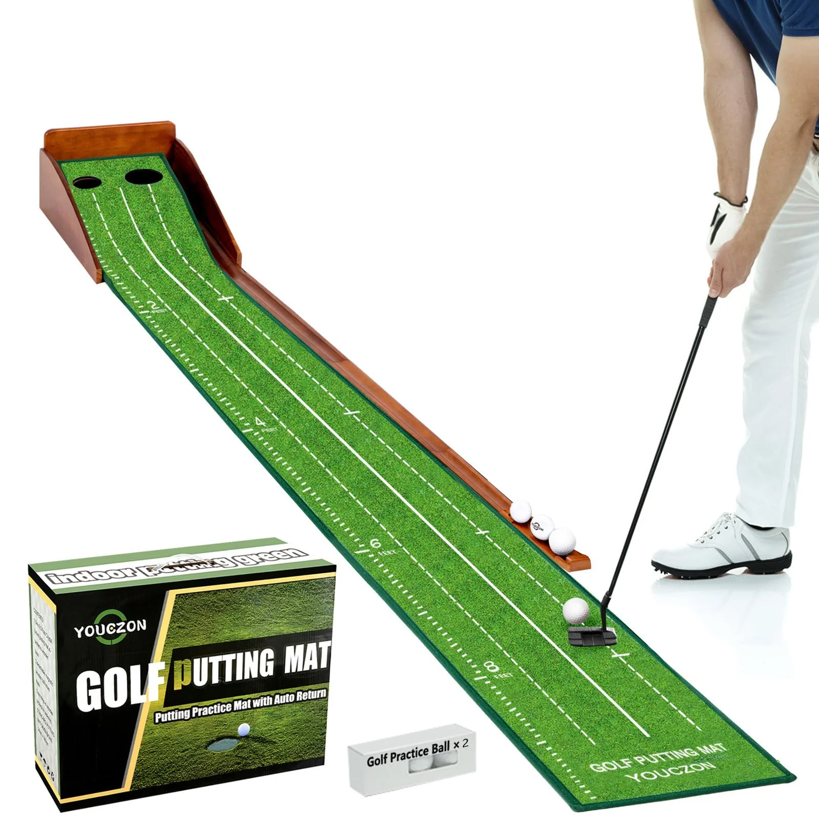 Indoor-Outdoor Golf Putting Green Mat with Ball Return System - Practice Mat for All Skill Levels