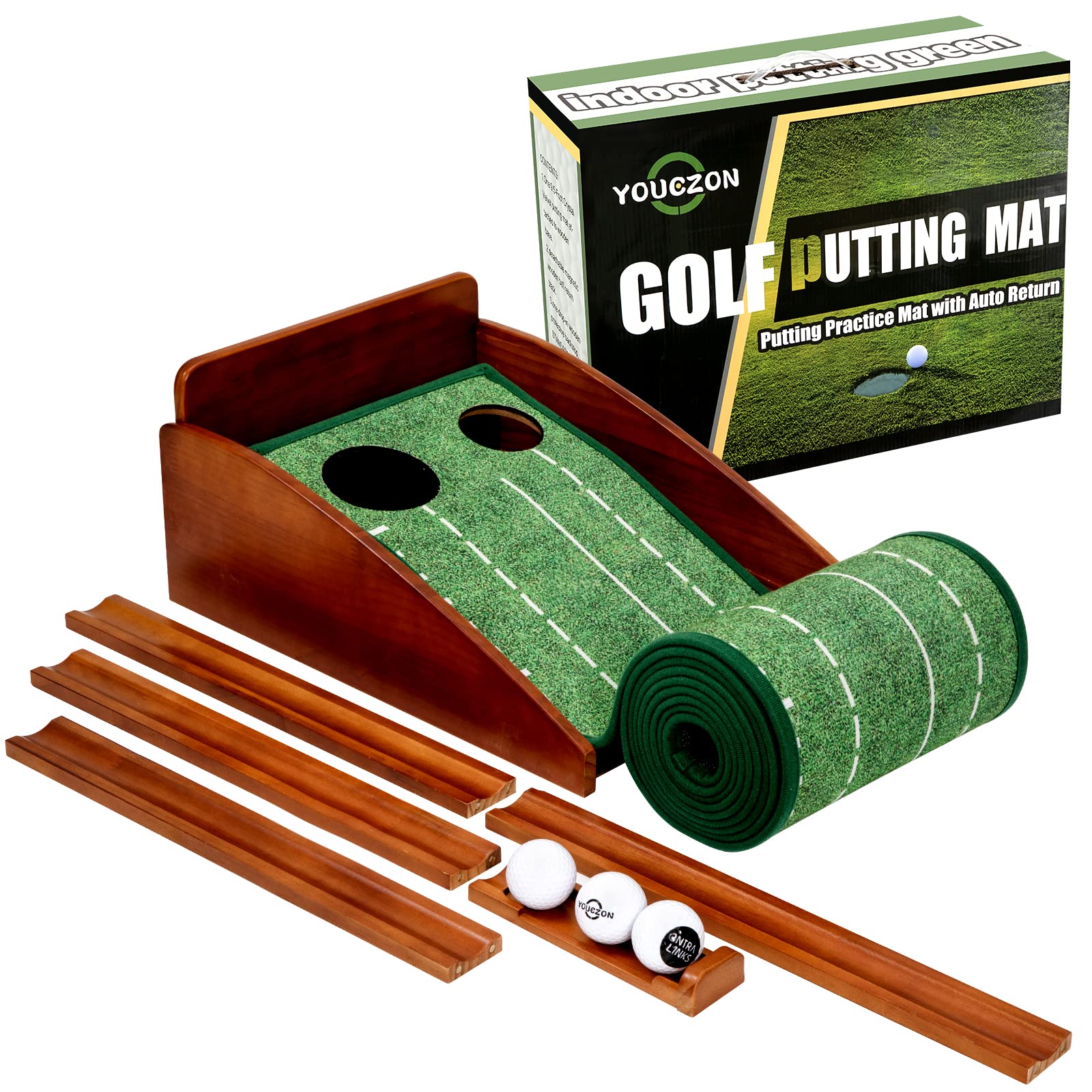 Indoor-Outdoor Golf Putting Green Mat with Ball Return System - Practice Mat for All Skill Levels