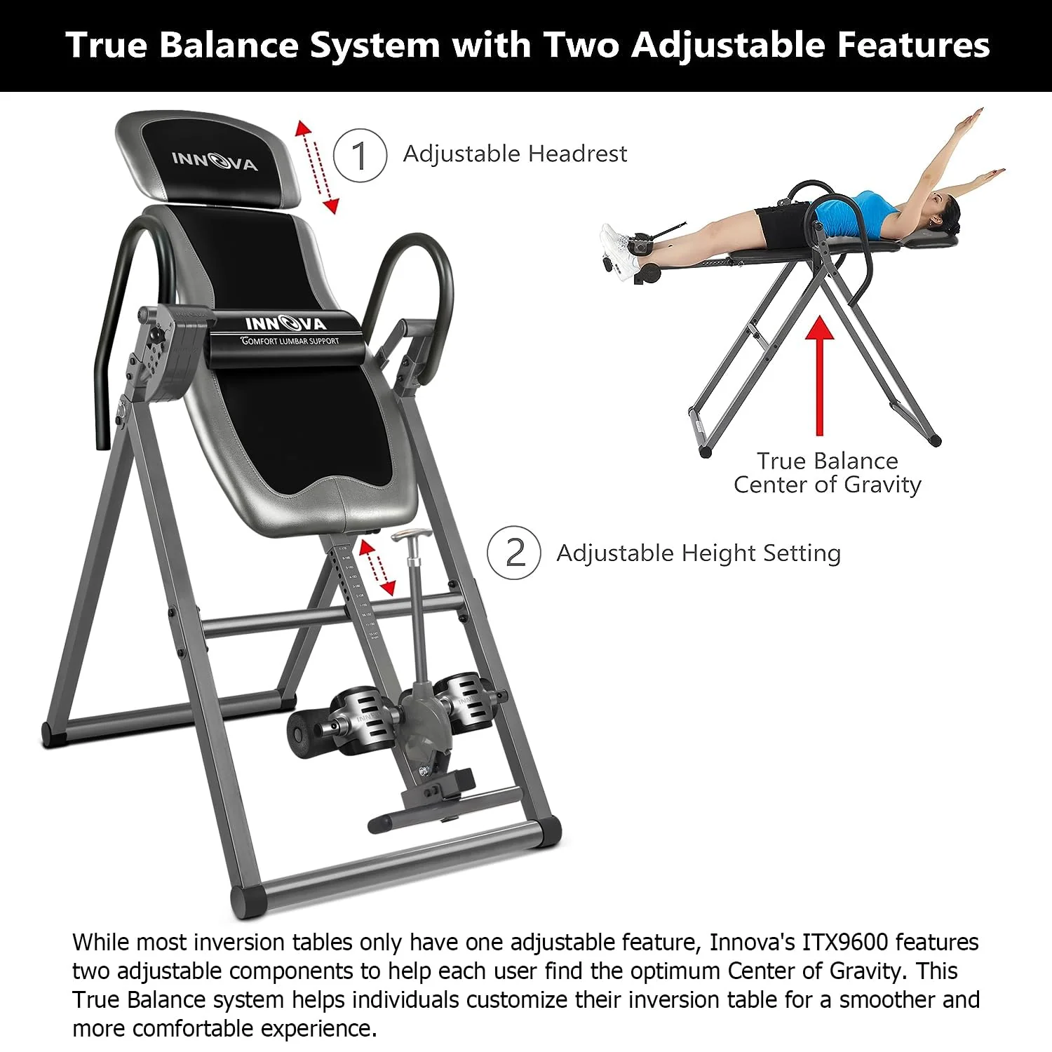 Innova ITX9688 Heavy Duty Inversion Table with Adjustable Headrest & 6-Angle Pin System, Supports Up to 300 lbs