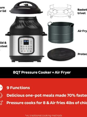 Instant Pot 8 Quart Crisp 9-in-1 Multi-Cooker & Air Fryer, Stainless Steel, Large Capacity