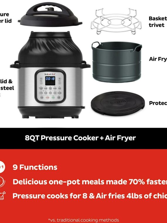 Instant Pot 8 Quart Crisp 9-in-1 Multi-Cooker & Air Fryer, Stainless Steel, Large Capacity