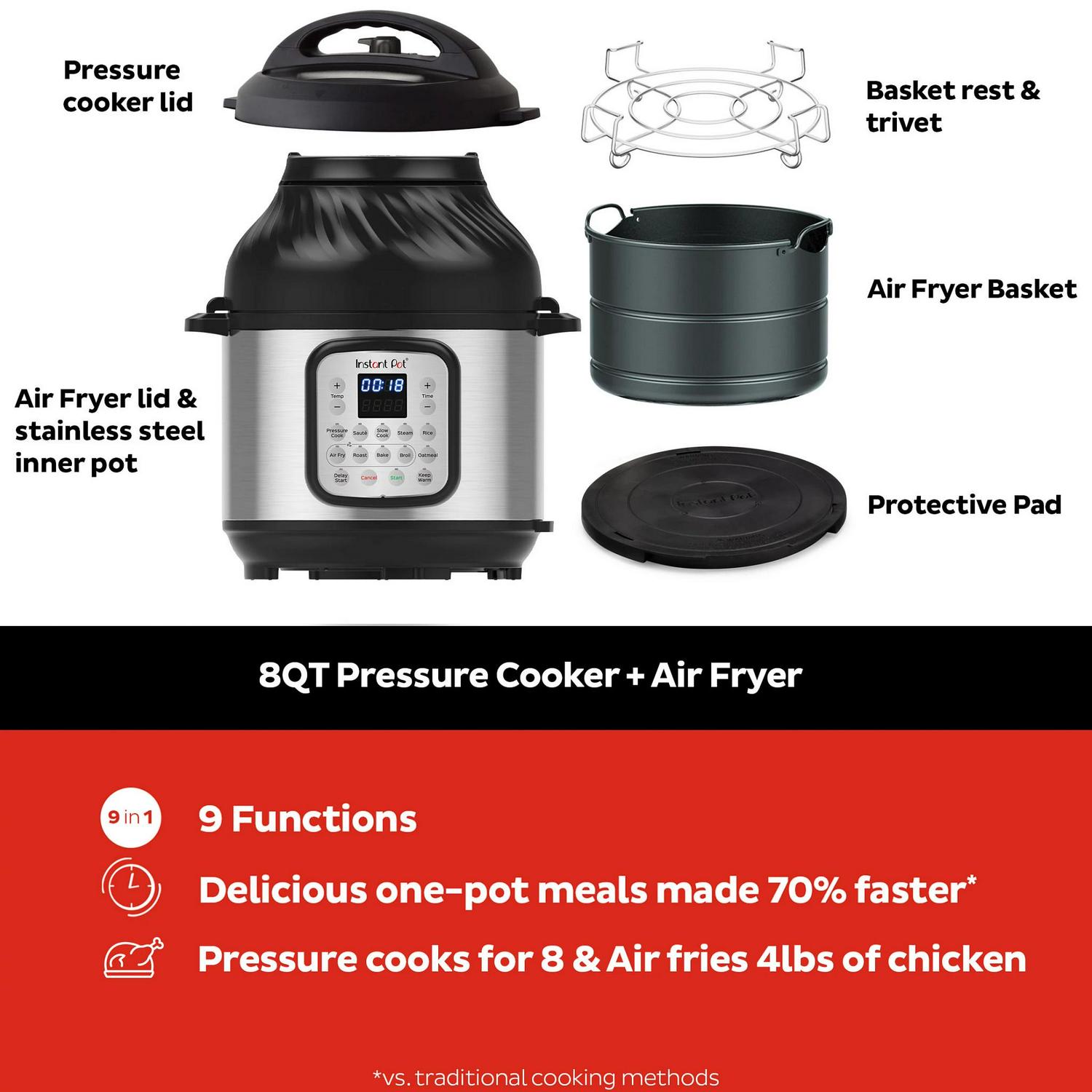 Instant Pot 8 Quart Crisp 9-in-1 Multi-Cooker & Air Fryer, Stainless Steel, Large Capacity