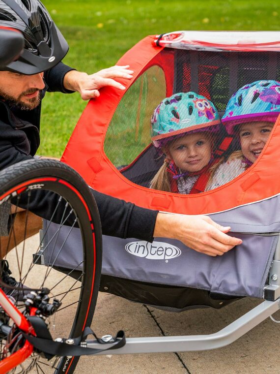 Instep Sync & Take 2 Kids Bike Trailer, Steel Frame, 2-Seater, 16" Tires, Weather Shield