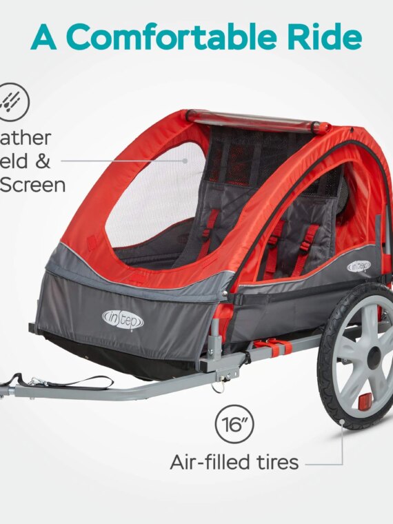 Instep Sync & Take 2 Kids Bike Trailer, Steel Frame, 2-Seater, 16" Tires, Weather Shield