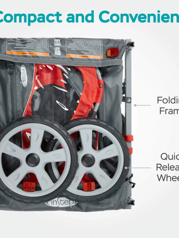 Instep Sync & Take 2 Kids Bike Trailer, Steel Frame, 2-Seater, 16" Tires, Weather Shield