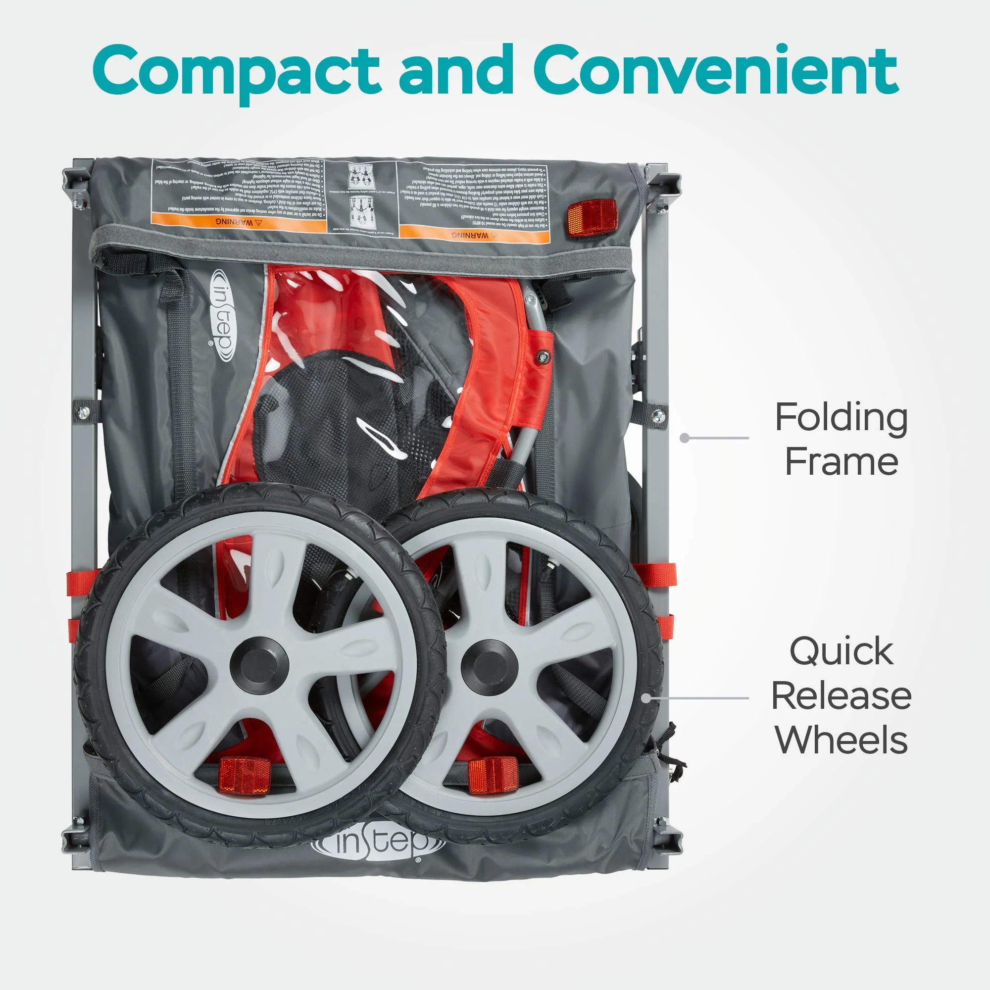 Instep Sync & Take 2 Kids Bike Trailer, Steel Frame, 2-Seater, 16" Tires, Weather Shield