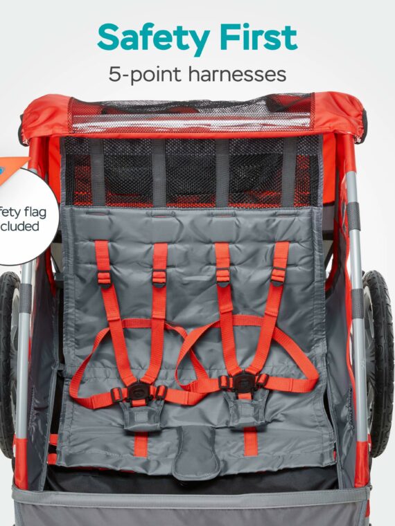 Instep Sync & Take 2 Kids Bike Trailer, Steel Frame, 2-Seater, 16" Tires, Weather Shield