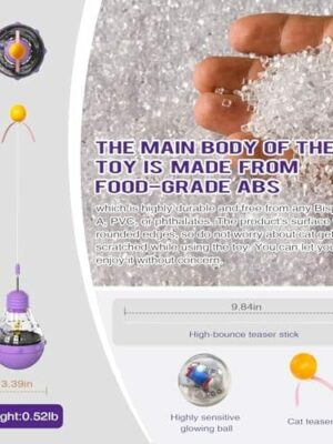 Interactive Cat Toy by [Brand Name] – Multi-Functional Wand with Food Dispenser & Glowing Ball for Indoor Cats