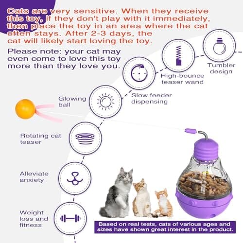 Interactive Cat Toy by [Brand Name] - Multi-Functional Wand with Food Dispenser & Glowing Ball for Indoor Cats