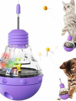 Interactive Cat Toy by [Brand Name] - Multi-Functional Wand with Food Dispenser & Glowing Ball for Indoor Cats