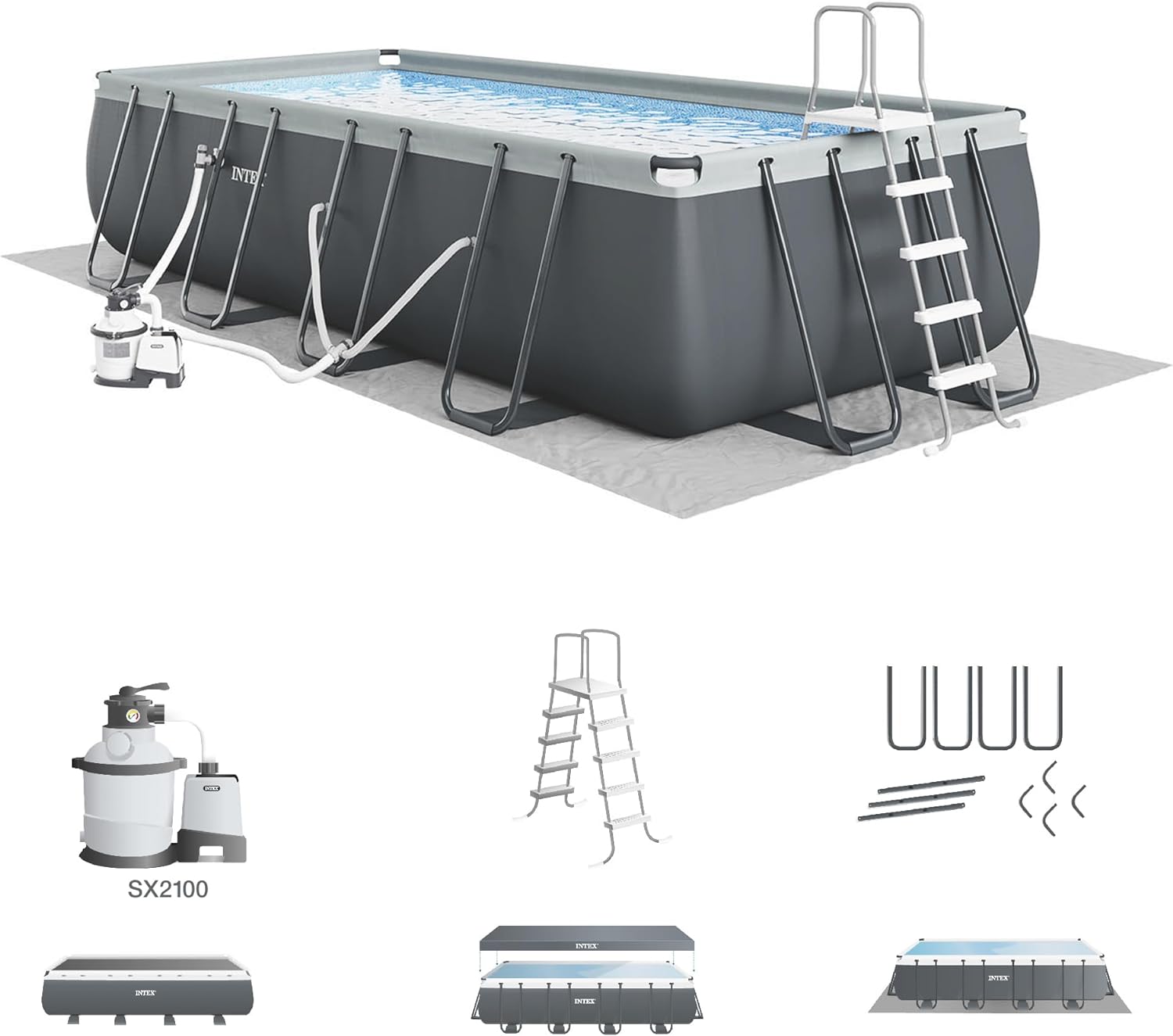 Intex Rectangular Above Ground Pool Set with Sand Filter Pump, Cover & Ladder - 4545 Gallons, 26355EH Model