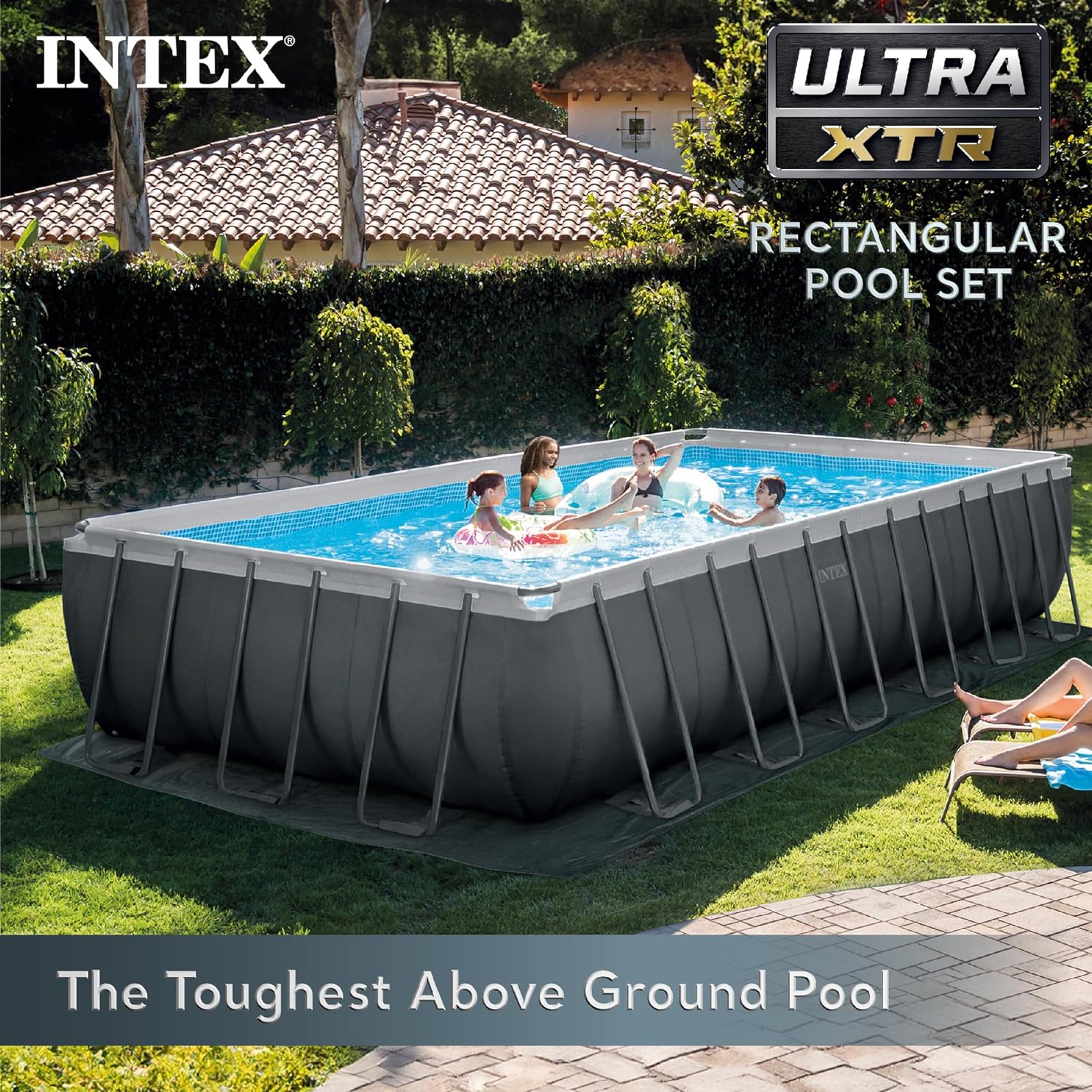 Intex Rectangular Above Ground Pool Set with Sand Filter Pump, Cover & Ladder - 4545 Gallons, 26355EH Model