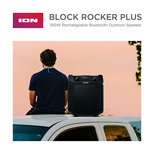 Ion Block Rocker Plus Portable Bluetooth Speaker 100W, Karaoke Mic, AM/FM Radio, Wheels, USB Charging, Black
