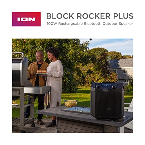 Ion Block Rocker Plus Portable Bluetooth Speaker 100W, Karaoke Mic, AM/FM Radio, Wheels, USB Charging, Black