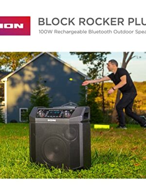 Ion Block Rocker Plus Portable Bluetooth Speaker 100W, Karaoke Mic, AM/FM Radio, Wheels, USB Charging, Black