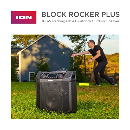 Ion Block Rocker Plus Portable Bluetooth Speaker 100W, Karaoke Mic, AM/FM Radio, Wheels, USB Charging, Black