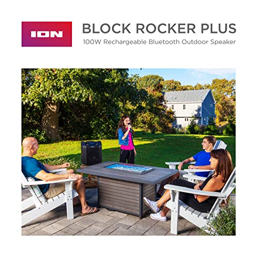 Ion Block Rocker Plus Portable Bluetooth Speaker 100W, Karaoke Mic, AM/FM Radio, Wheels, USB Charging, Black
