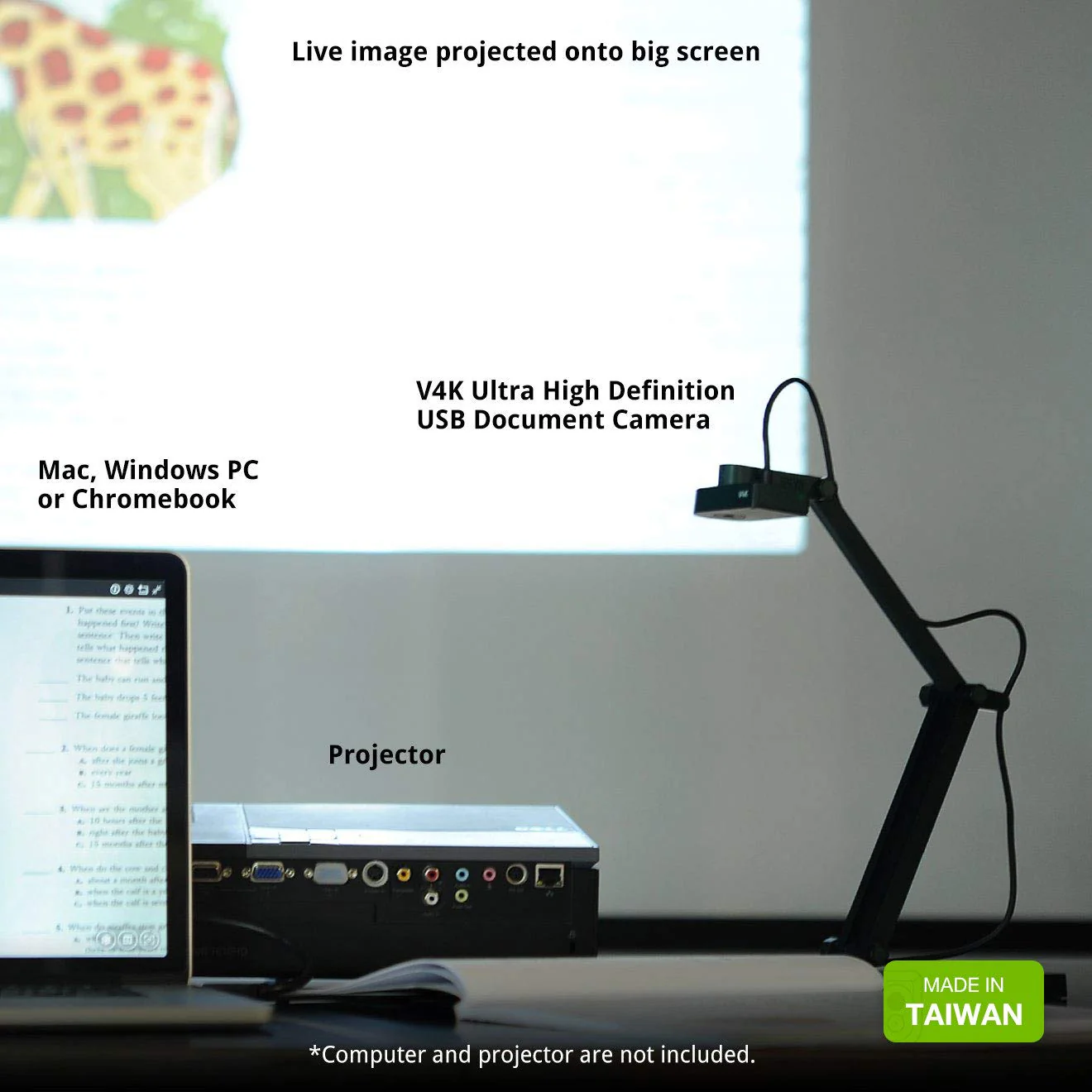 IPEVO V4K 8MP USB Document Camera, Ultra HD, High Frame Rate, Multi-Jointed Stand, Mac/PC/Chromebook Compatible