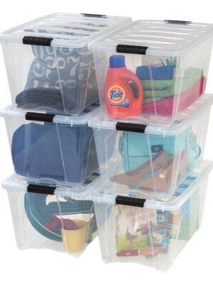 IRIS 6-Pack 54 Qt Stackable Clear Plastic Storage Bins with Lids, USA-Made, BPA-Free