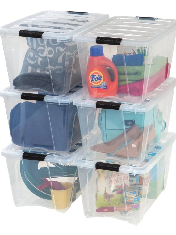 IRIS 6-Pack 54 Qt Stackable Clear Plastic Storage Bins with Lids, USA-Made, BPA-Free